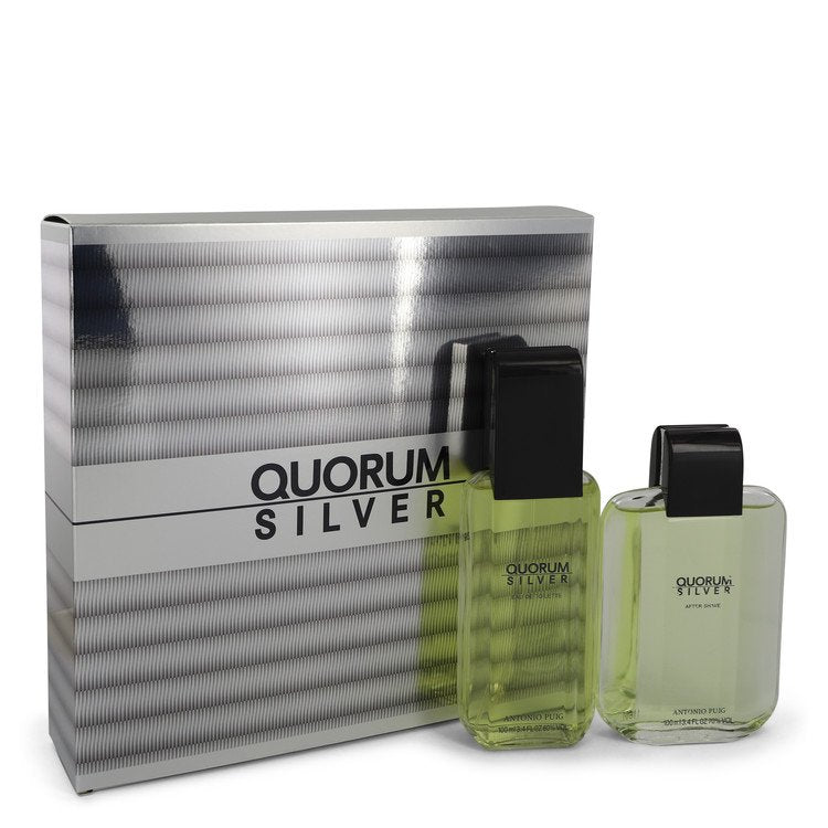 Quorum Silver by Puig Gift Set -- 3.4 oz Eau De Toilette Spray + 3.4 oz After Shave for Men
