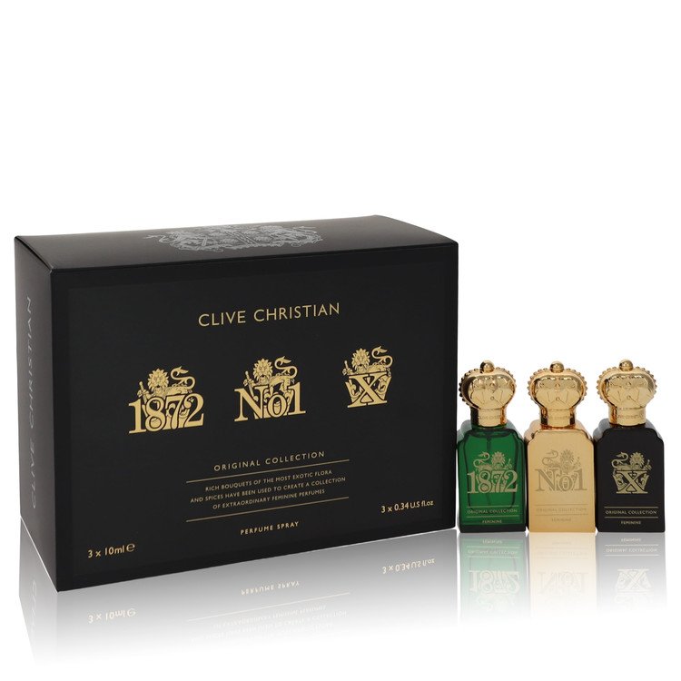 Clive Christian X by Clive Christian Gift Set -- Travel Set Includes Clive Christian 1872 Feminine, Clive Christian No 1 Feminine, Clive Christian X Feminine all in .34 oz Pure Perfume Sprays for Women