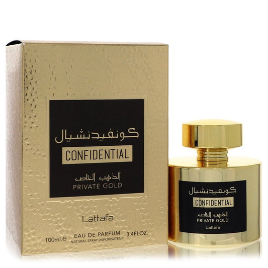 Lattafa Confidential Private Gold by Lattafa Eau De Parfum Spray (Unisex) 3.4 oz for Men